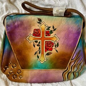 Beautiful Boho Genuine leather, one of a kind hand painted Women's Bag